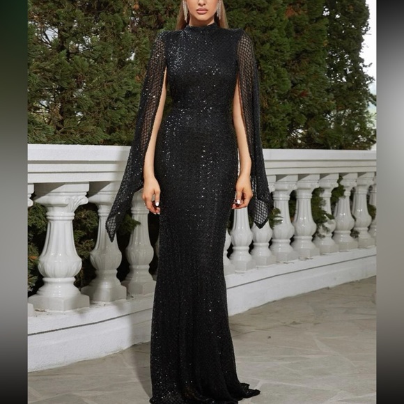 Black Mermaid Hem Sequins Prom Dress